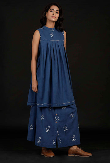Prussian Blue Hand Detailed Kurta